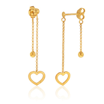9ct Yellow Gold Silver Filled Heart with Ball Drop Earring