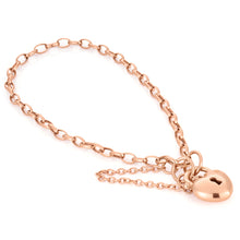 Load image into Gallery viewer, Silverfilled 9ct Rose Gold Heart Padlock 19cm Bracelet
