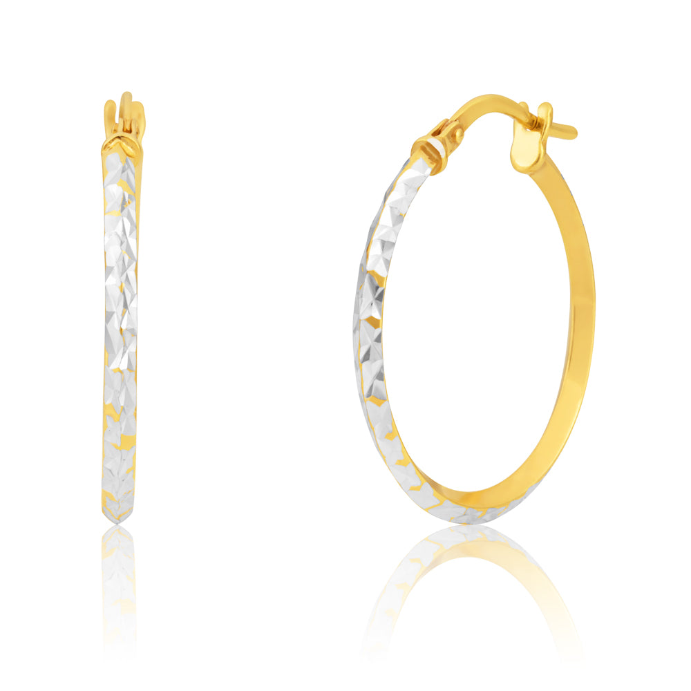 9ct Yellow Gold Silver Filled 20mm Hoop Earrings with diamond cut feature