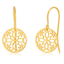 Load image into Gallery viewer, 9ct Yellow Gold Filligree Patterned Silverfilled Drop Earrings