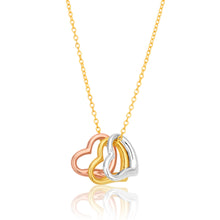 Load image into Gallery viewer, 9ct Yellow Gold Silverfilled Three Heart Charm Pendants on 45cm Chain