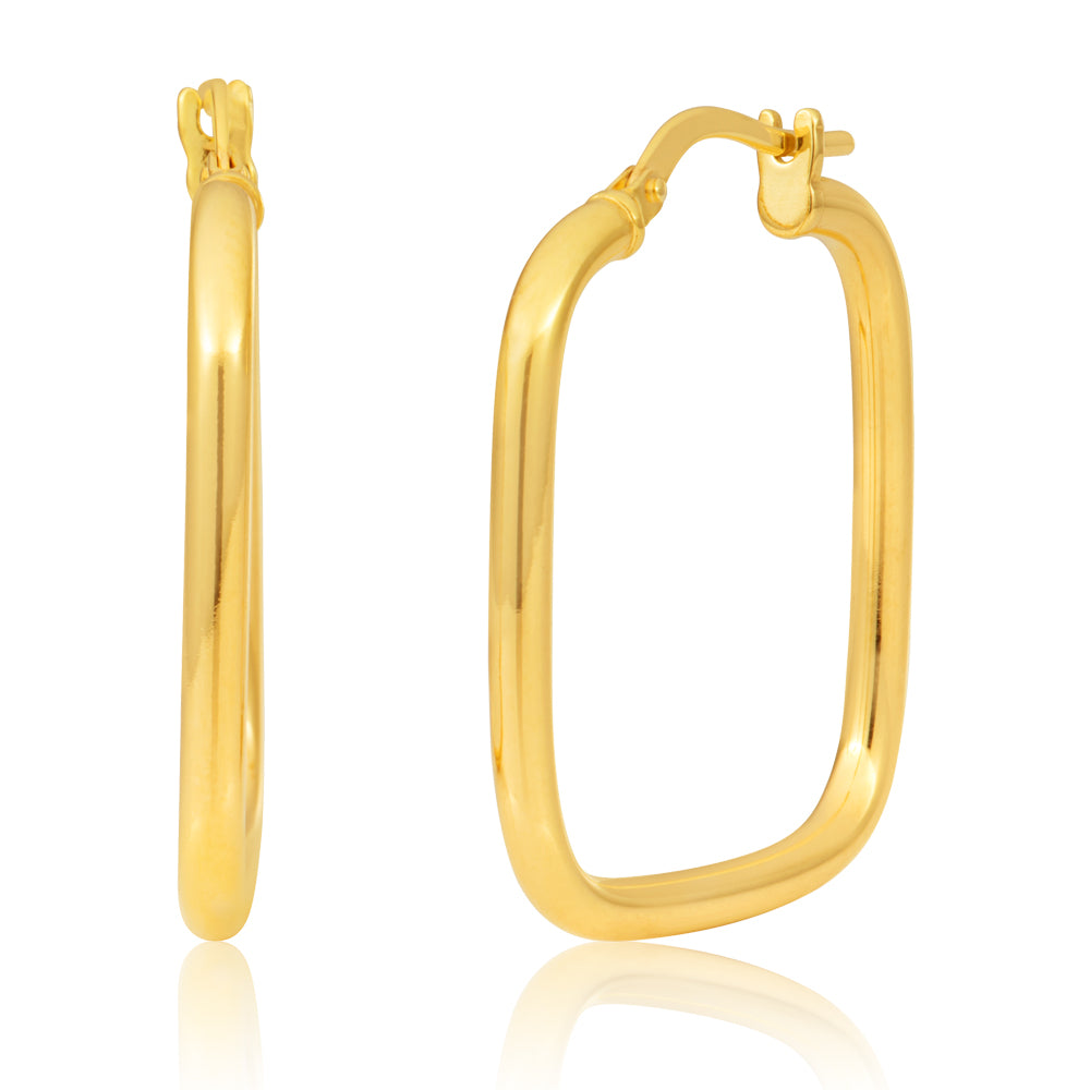 Silverfilled 9ct Yellow Gold Square 20mm Hoop Earrings