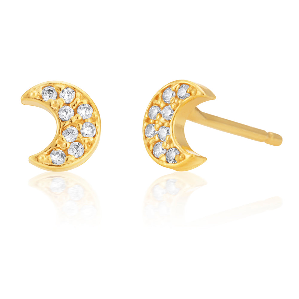 9ct Gold Filled Cubic Zirconia Moon Shape Stud Earrings