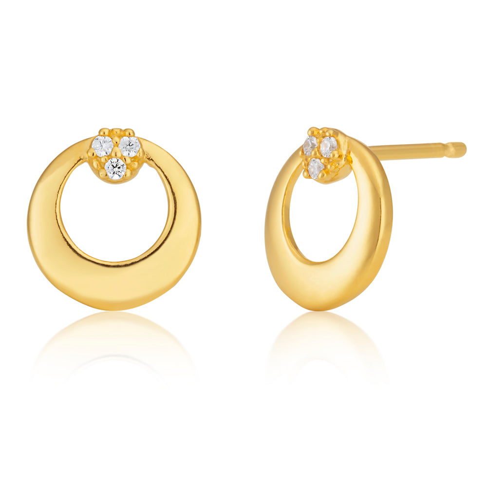 9ct Gold Filled Cubic Zirconia Round Circle Stud Earrings