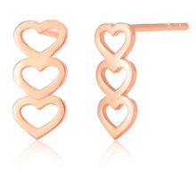 Load image into Gallery viewer, 9ct Rose-Colour Gold Filled Three Hearts Stud Earrings