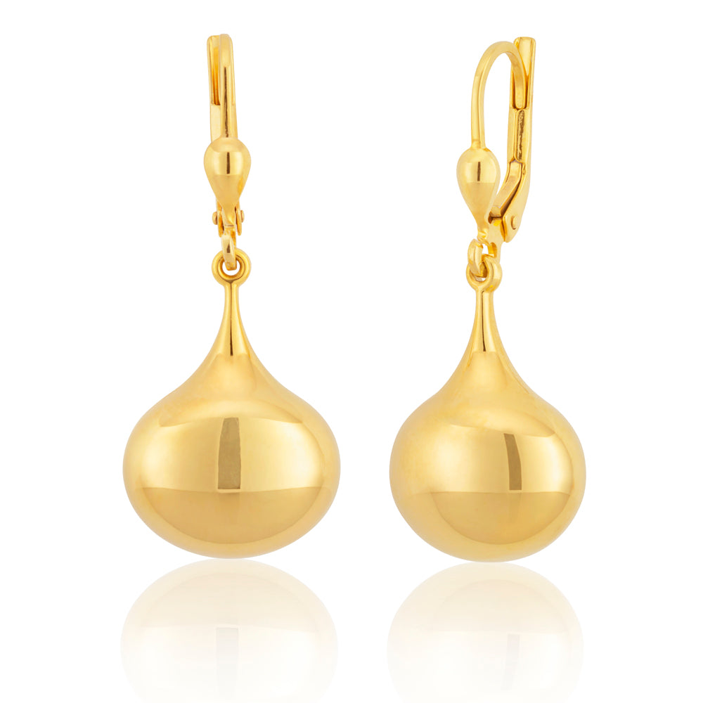9ct Yellow Gold Filled Plain Ball Drop Leverback Earrings