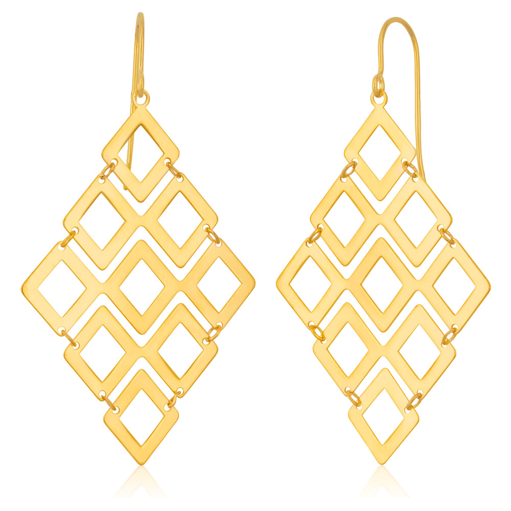9ct Yellow Gold Filled Diamond Shape Chandelier Drop Earrings
