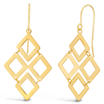 9ct Yellow Gold Filled Diamond Shape Chandelier Drop Earrings