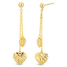 Load image into Gallery viewer, 9ct Yellow Gold Filled Double Sided Diamond Cut 2x Heart Drop Earrings