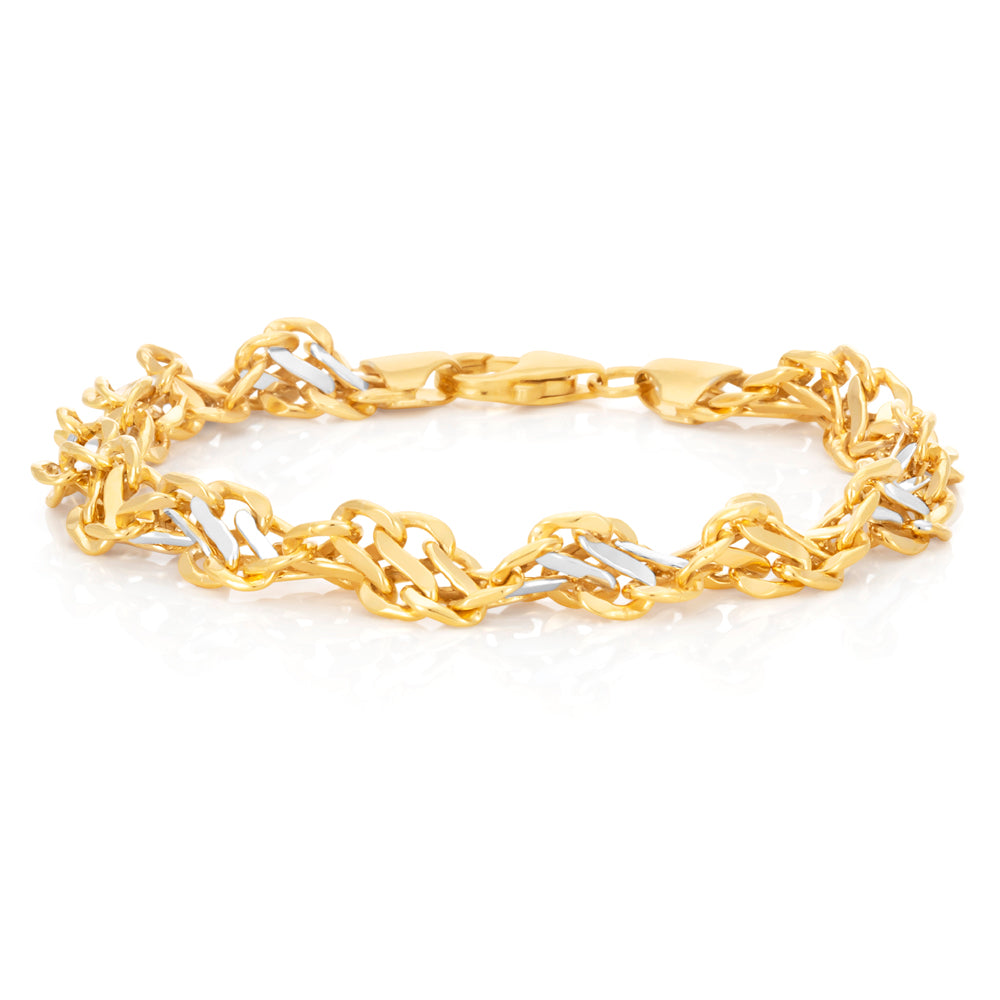 9ct Two-Tone Gold Filled 19cm Singapore Link Bracelet