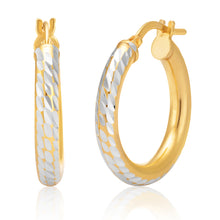 Load image into Gallery viewer, 9ct Two-Tone Gold Filled 15mm Diamond Cut Hoop Earrings