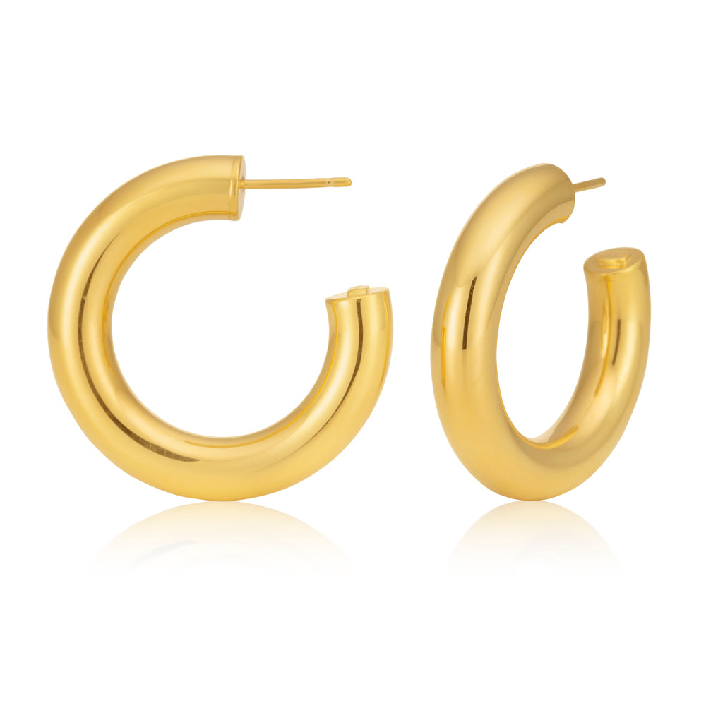 9ct Yellow Gold Filled 20mm Plain Half Hoop Earrings