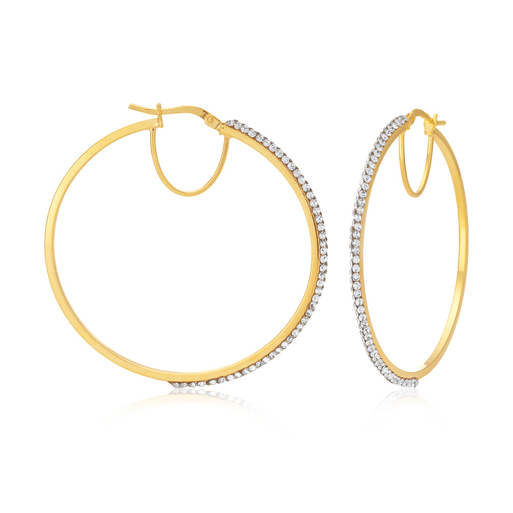 9ct Yellow Gold Filled 40mm Crystal Hoop Earrings
