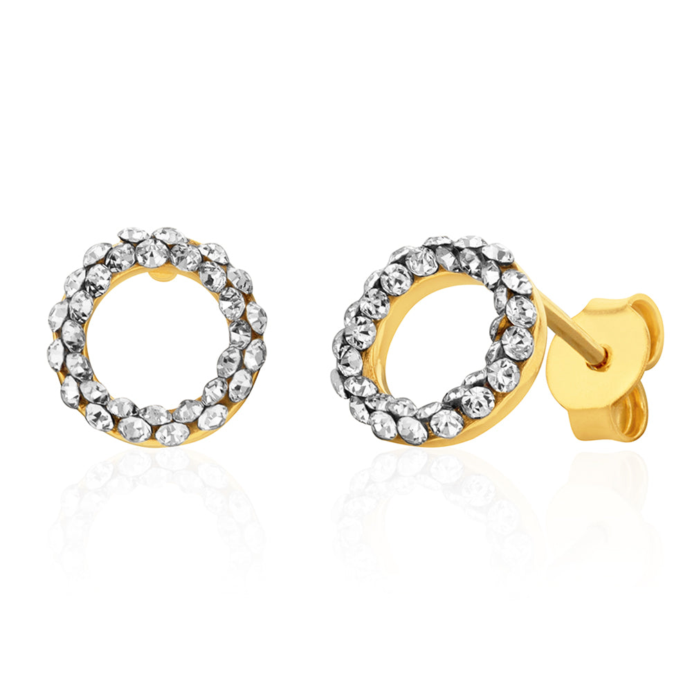 9ct Yellow Gold Filled Open Circle Crystal Stud Earrings