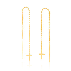 9ct Yellow Gold Silver-Filled Cross Threader Earrings
