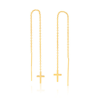 9ct Yellow Gold Silver-Filled Cross Threader Earrings