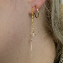 Load image into Gallery viewer, 9ct Yellow Gold Silver-Filled Cross Threader Earrings