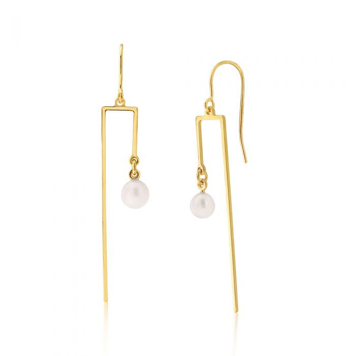 9ct Yellow Gold Silver Filled Drops with Freshwater Pearl Earrings