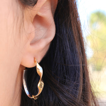 9ct Yellow Gold Silver Filled Half Hoop Twist Earrings