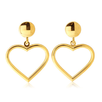 9ct Yellow Gold Silver Filled Heart Drop Earrings