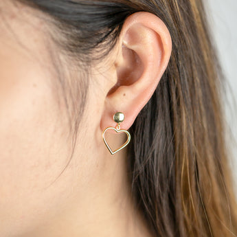 9ct Yellow Gold Silver Filled Heart Drop Earrings