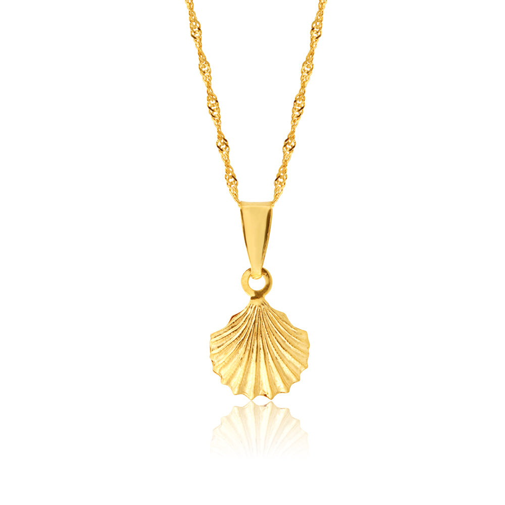 9ct Yellow Gold Silverfilled Shell Pendant with 20 gauge 45cm Chain