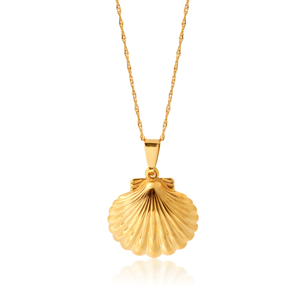 Large Gold Shell 9ct Yellow Gold Silverfilled Large Shell Pendant with 20 Gauge 45cm Ch ...