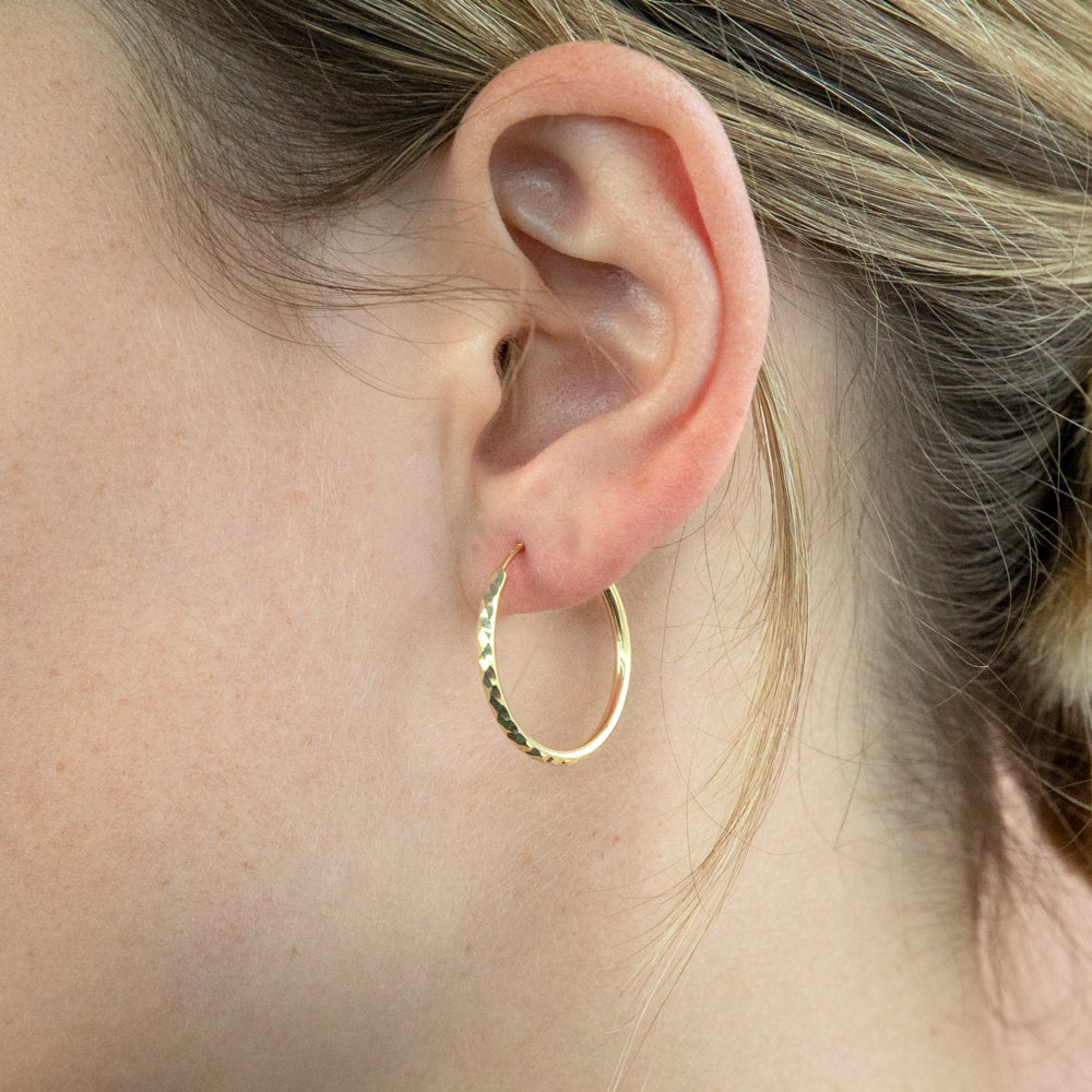 9ct Yellow Gold Silverfilled Diamond Cut 20mm Sleeper Earrings