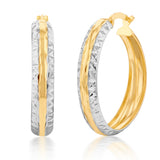 9ct Yellow And White Gold Silverfilled Diamond Cut 25mm Hoop Earrings
