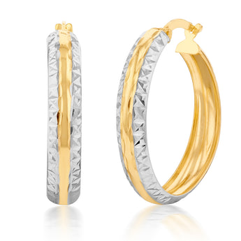 9ct Yellow And White Gold Silverfilled Diamond Cut 25mm Hoop Earrings
