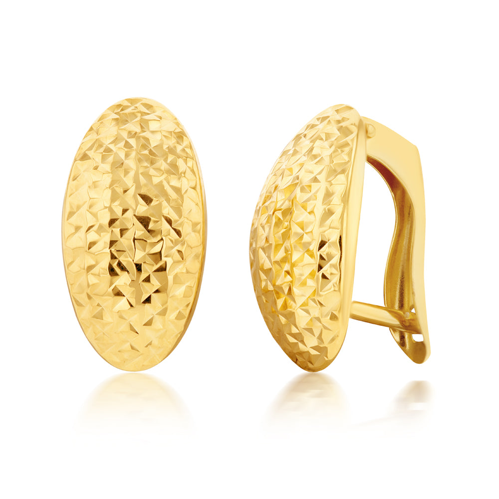 9ct Yellow Gold Silverfilled Patterned broad front Hoop Earrings ...
