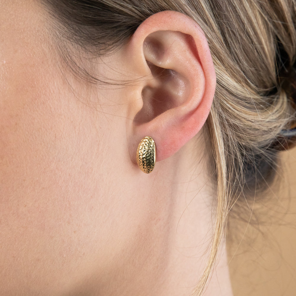 9ct Yellow Gold Silverfilled Patterned broad front Hoop Earrings ...