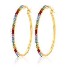 Load image into Gallery viewer, 9ct Silverfilled Yellow Gold Coloured Crystals 30mm Hoop Earrings