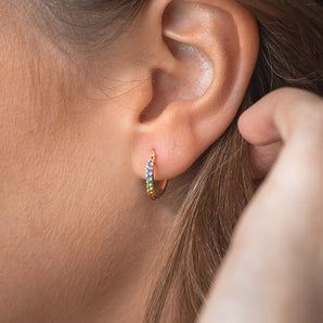 9ct Yellow Gold Silver Filled Coloured Crystal 10mm Hoop Earrings