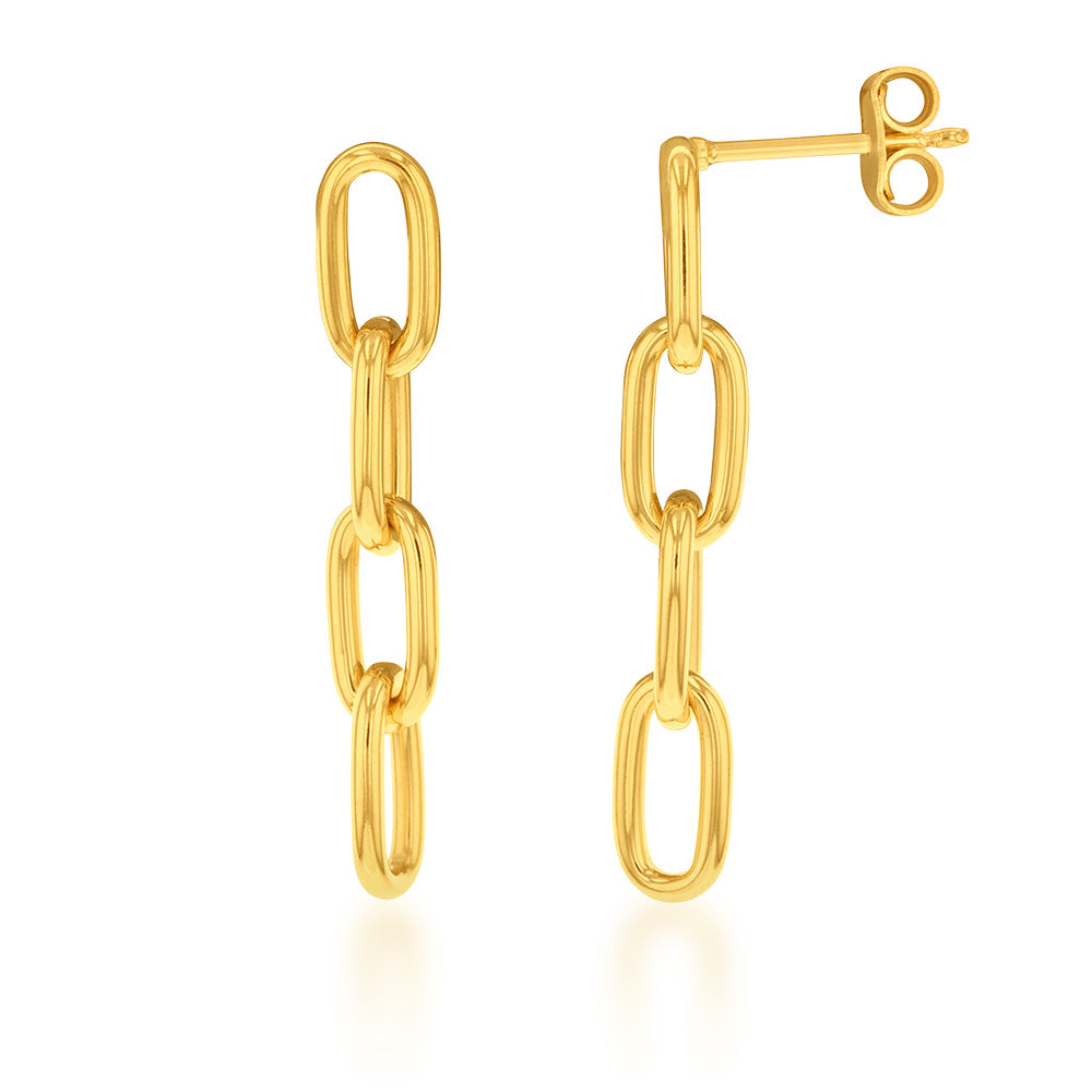 9ct Silverfilled Yellow Gold Paperclip Link Drop Earrings