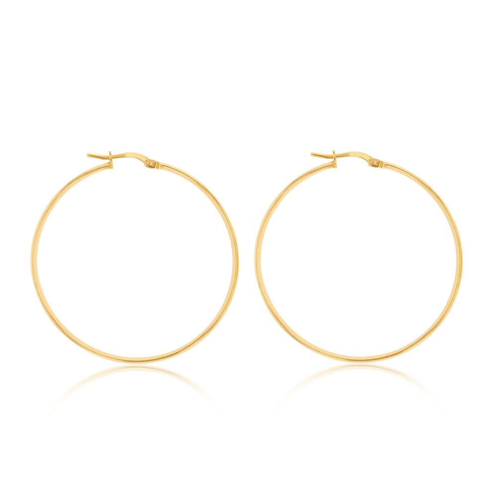9ct Silverfilled Yellow Gold Plain 40mm Hoop Earrings