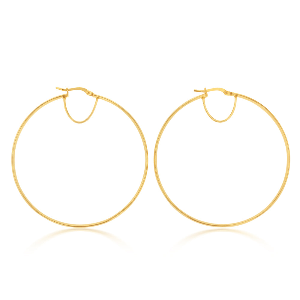 9ct Silverfilled Yellow Gold Plain 50mm Hoop Earrings