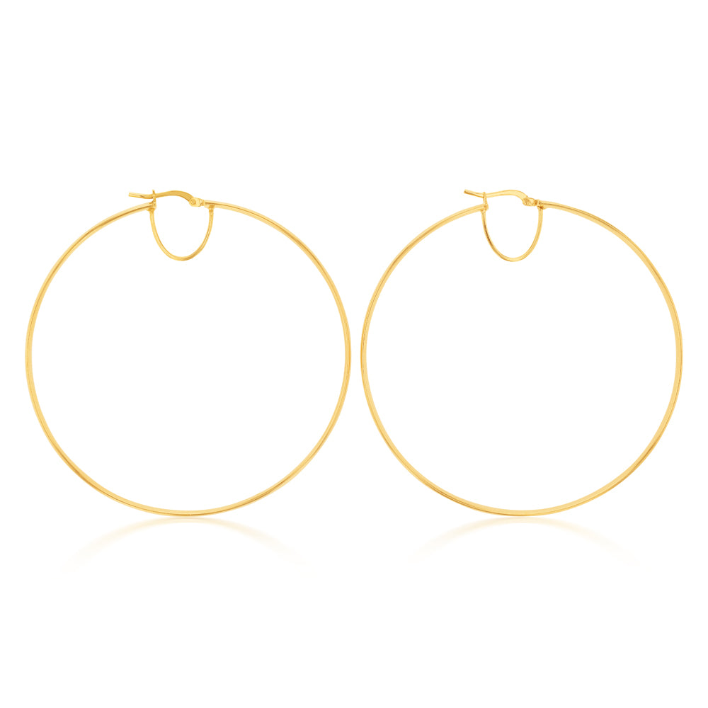 9ct Silverfilled Yellow Gold Plain 60mm Hoop Earrings