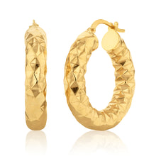 Load image into Gallery viewer, 9ct Silverfilled Yellow Gold Diamond Cut 15mm Hoop Earrings