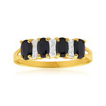 Load image into Gallery viewer, 9ct Radiant Yellow Gold Natural Sapphire x4 and Diamond x3 Ring