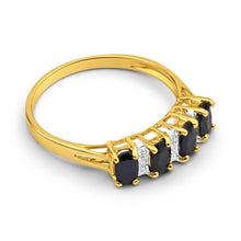 Load image into Gallery viewer, 9ct Radiant Yellow Gold Natural Sapphire x4 and Diamond x3 Ring
