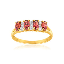 Load image into Gallery viewer, 9ct Charming Yellow Gold Diamond + Garnet Ring