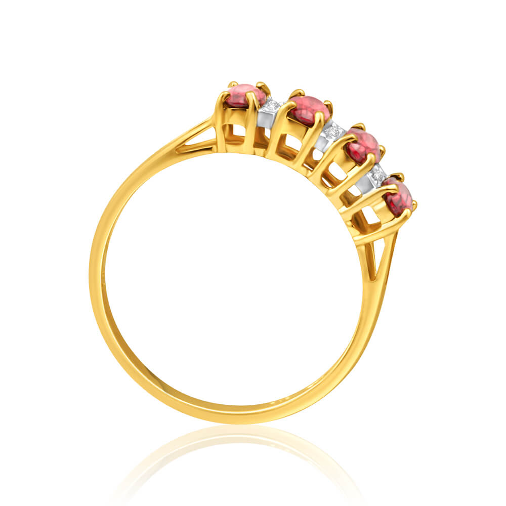 9ct Charming Yellow Gold Diamond + Garnet Ring