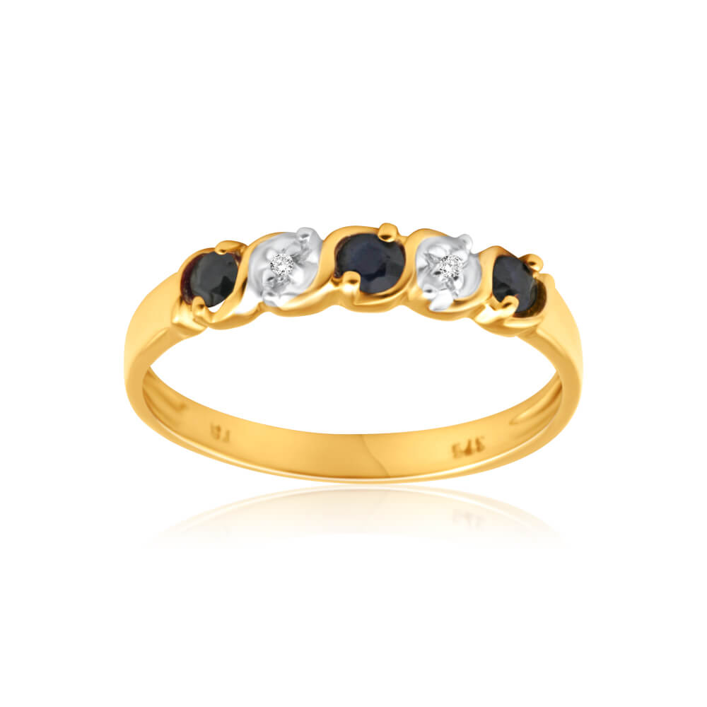 9ct Yellow Gold Exquisite Diamond + Natural Sapphire Ring