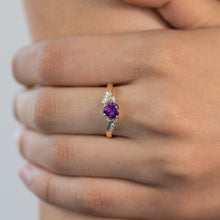 Load image into Gallery viewer, 9ct Yellow Gold Amethyst Heart with 8 Diamond Ring