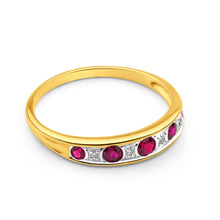 Load image into Gallery viewer, 9ct Yellow Gold Created Ruby + Diamond Graduated Ring