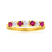 Load image into Gallery viewer, 9ct Yellow Gold 4 Created Ruby + 3 Diamond Ring