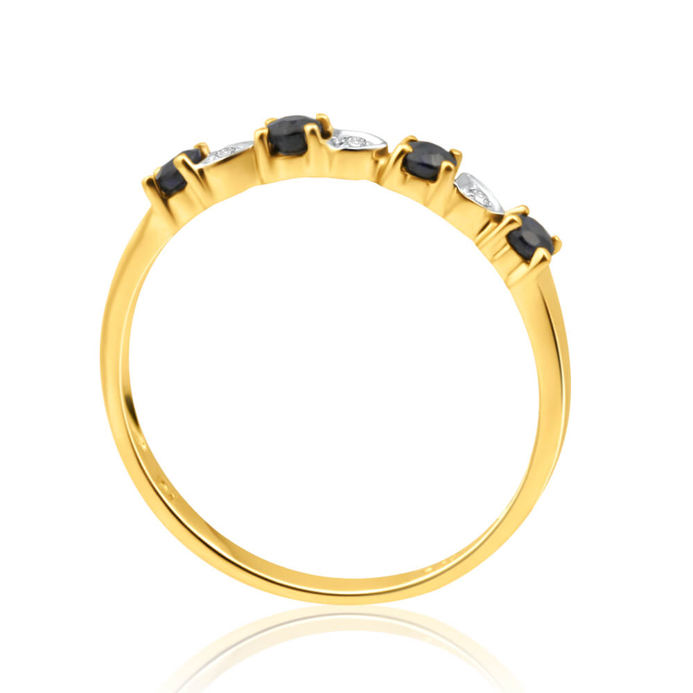 9ct Yellow Gold Natural Black Sapphire and 3 x Diamond Ring