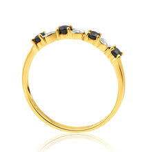Load image into Gallery viewer, 9ct Yellow Gold Natural Black Sapphire and 3 x Diamond Ring