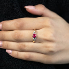 Load image into Gallery viewer, 9ct Yellow Gold Heart Created Ruby + Diamond Ring